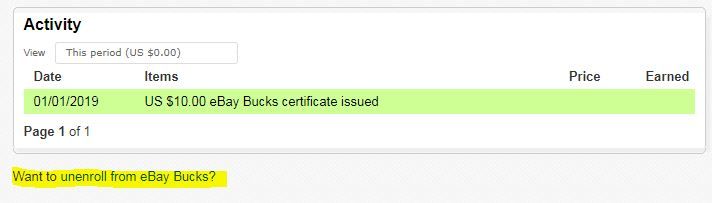 Clicking the 'unenroll from eBay Bucks' link will take you through that process.